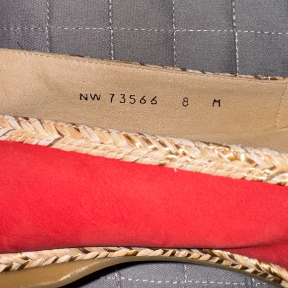 Stuart Weitzman Suede Espadrille Flats with Wicker Trim & Gold Toe - Picture 8 of 8